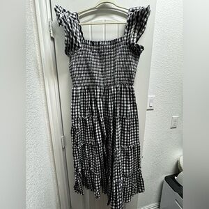 Black and White Gingham Tiered Midi Dress